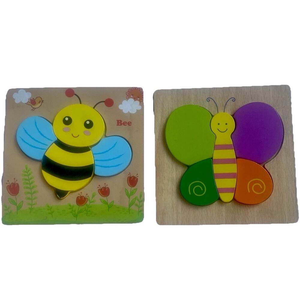 Children's Mini Wooden Puzzles Colorful Bee, Ladybug, & Butterfly -Set of 3!